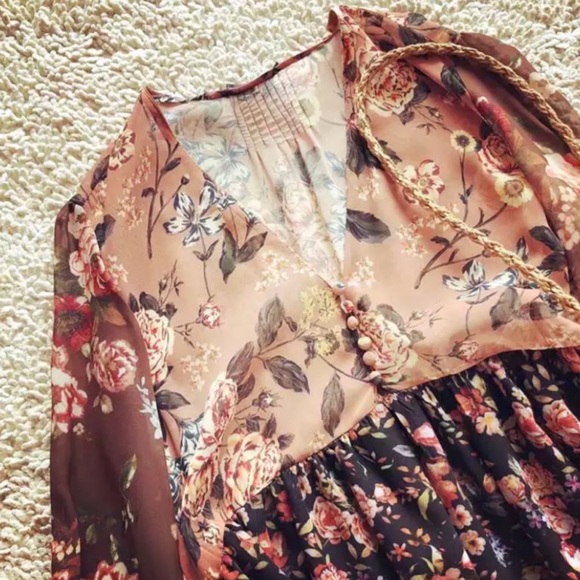 SOLD OUT Bohemian Chiffon Floral Long Sleeve Dress - Picture 8 of 11
